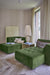 seating area with daybeds n green and sand colored bohemian style table lamp