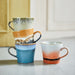 blue, orange, green and brown ceramic cappuccino mugs made from stoneware with textured finish