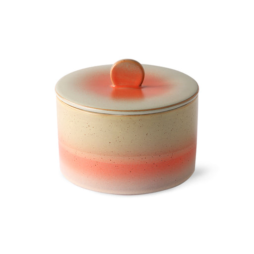 ceramic cookie jar made in 70's design with orange lid
