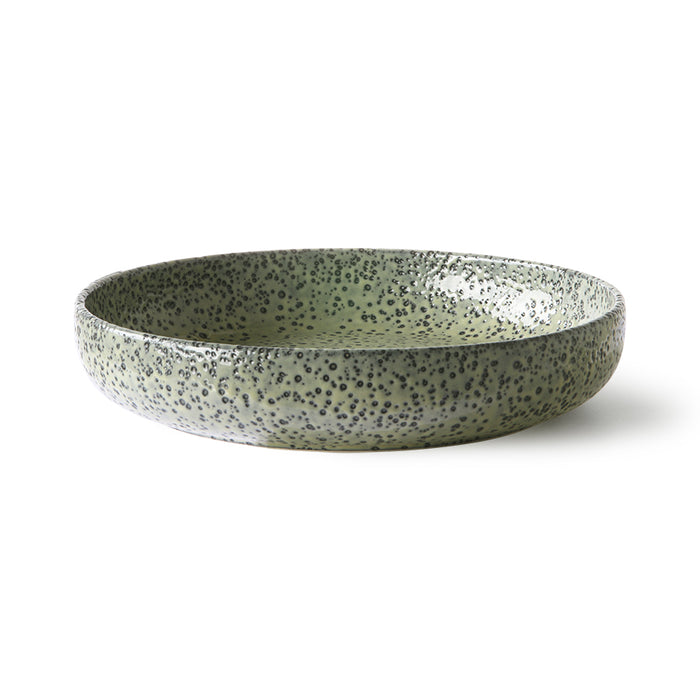deep plate made from green speckled stoneware
