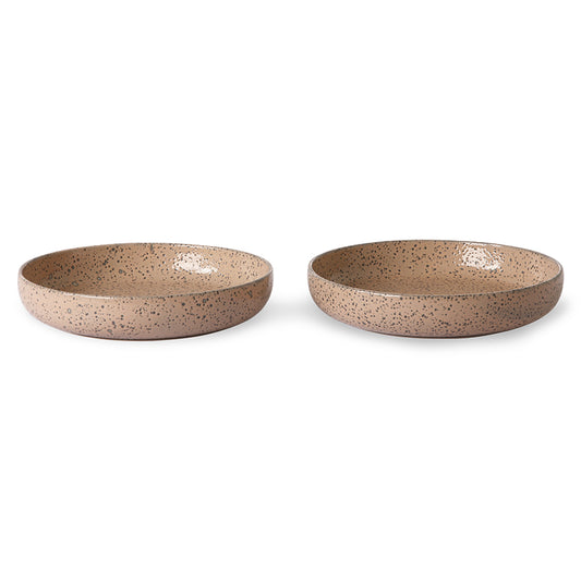 set of two taupe colored deep stoneware plates