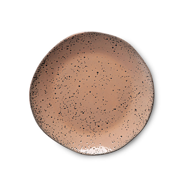 taupe colored stoneware appetizer plate with reactive glaze