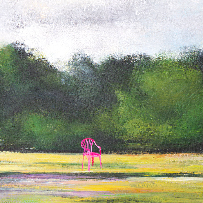 detail of a pink chair in a painting on canvas