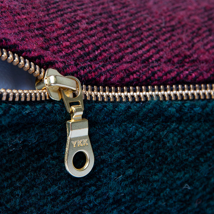close up zipper in woolen winter pillow