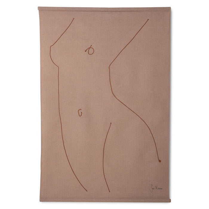 silhoutte of a woman with brown stiches on cotton