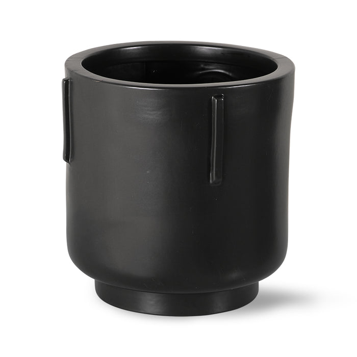 black round planter with modern handles