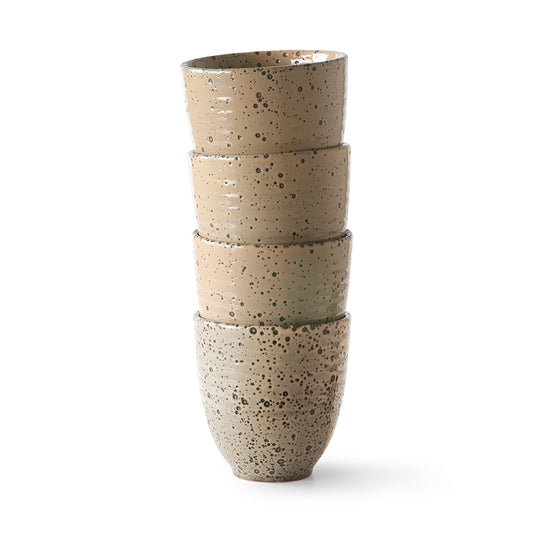stack of 4 taupe colored mugs