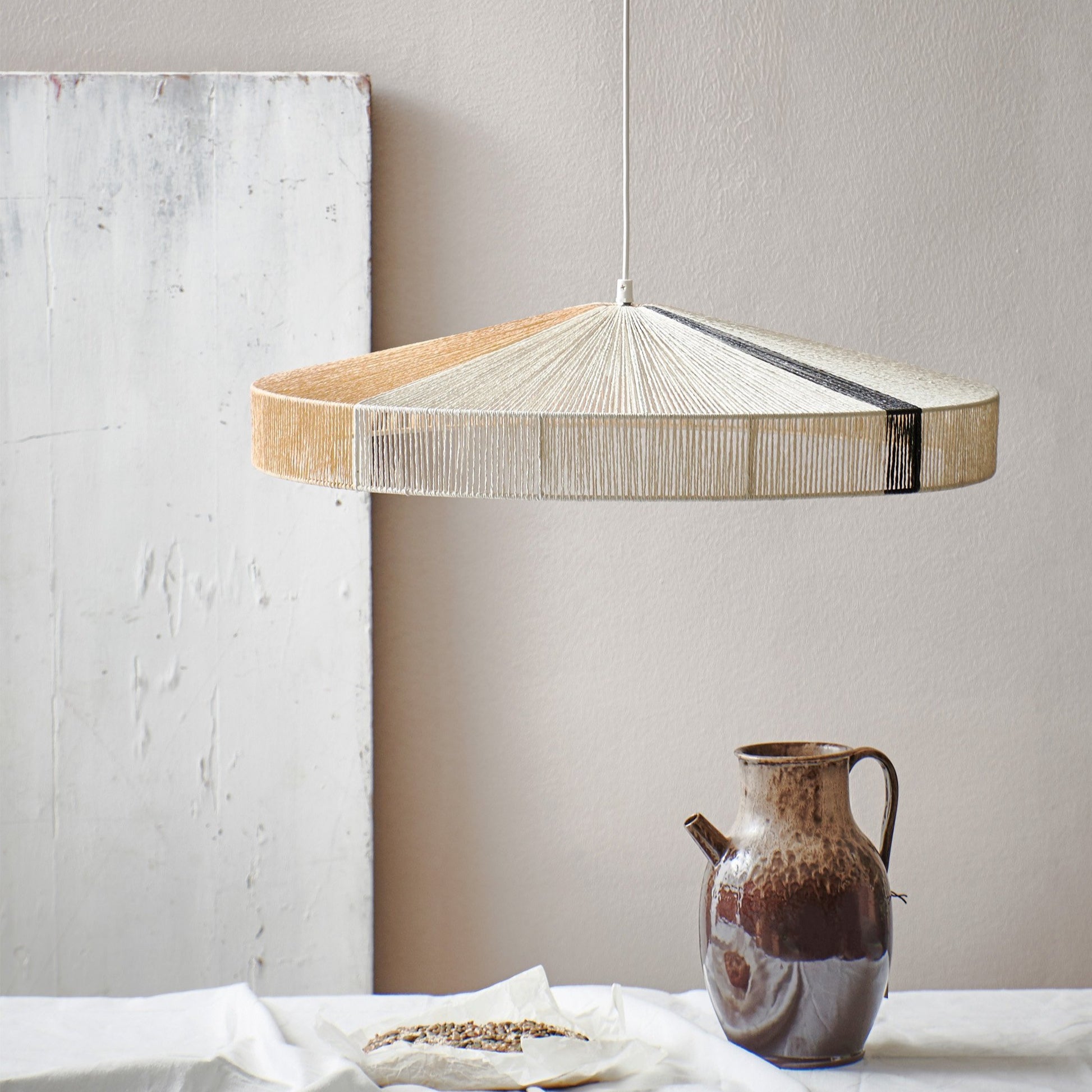 natural, white and black colored hand knotted rope pendant light fixture