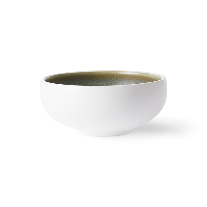 small porcelain bowl white outside grey green inside