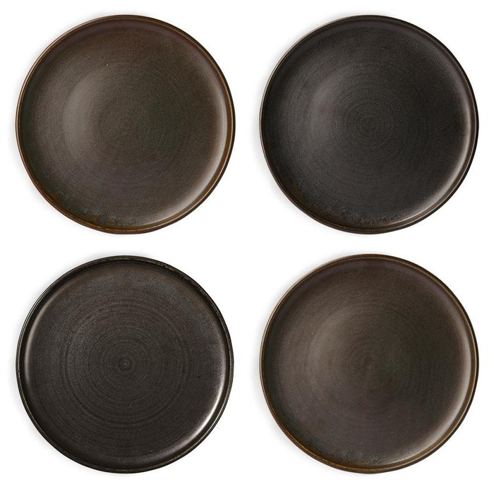 4 black, hotel porcelain rustic dinner plates