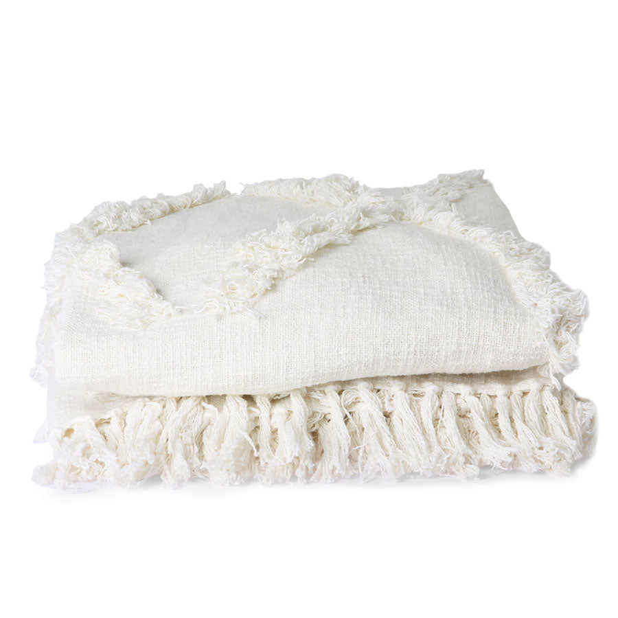 cotton bedspread with textured turfed lines and fringes