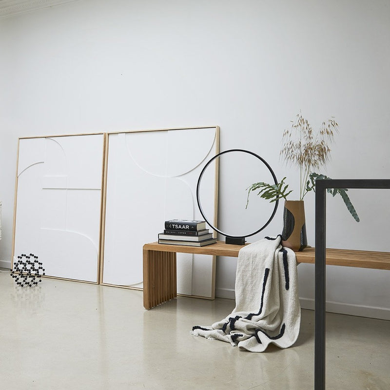 teak wooden slatted bench in living room