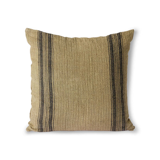 linen pillow in a dark beige color with charcoal stripes and texture