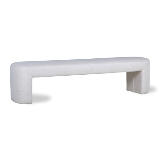 museum bench with rounded corners and a white/natural upholstered fabric