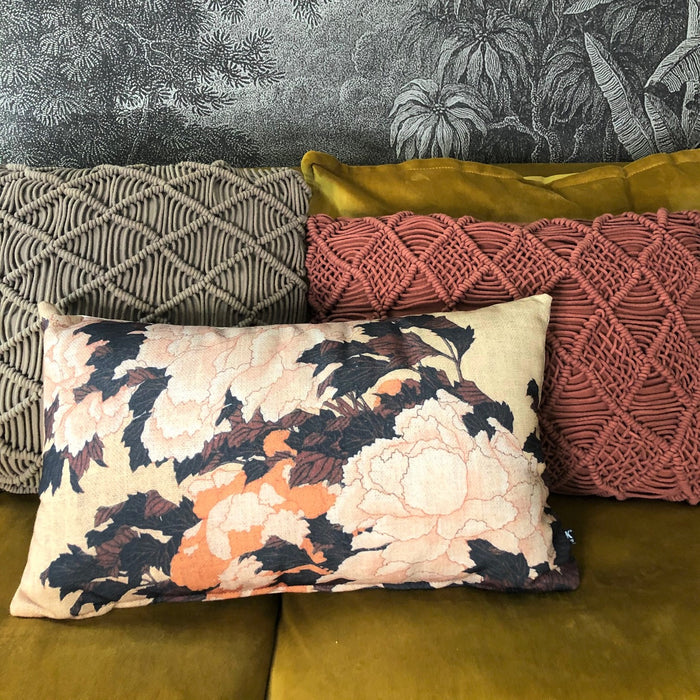 printed and textured pillows combined