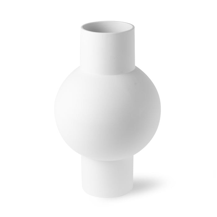 white, earthenware vase with round belly