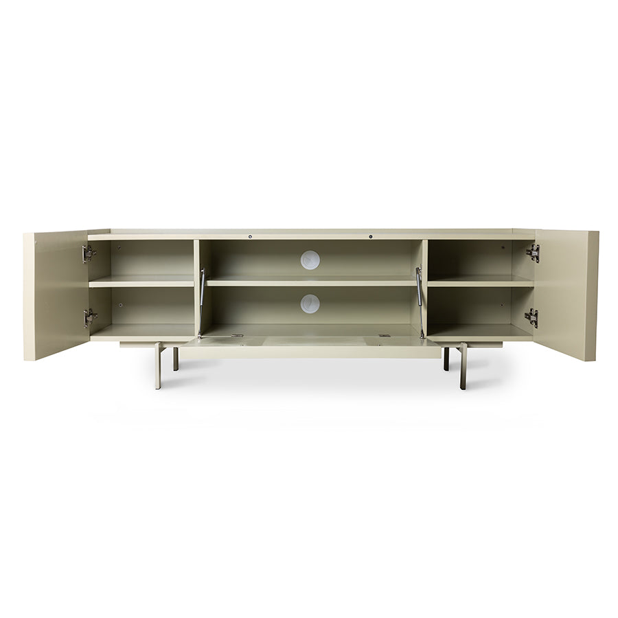 inside of pebble colored entertainment cabinet