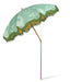 green floral vintage inspired beach umbrella with tassles