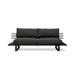 black outdoor sofa with black seating cushions