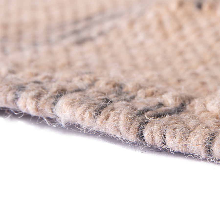 close up of natural rug made from recycled material PET