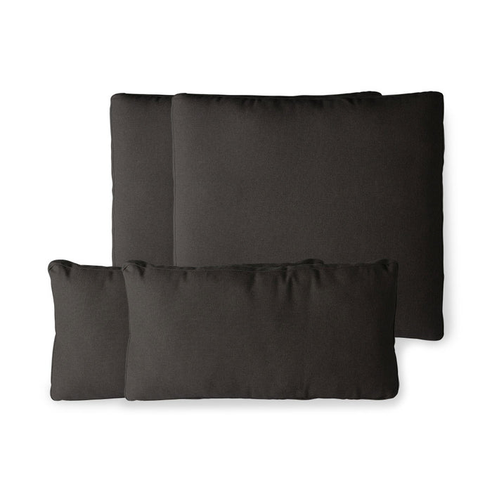 black set of outdoor seating pillows