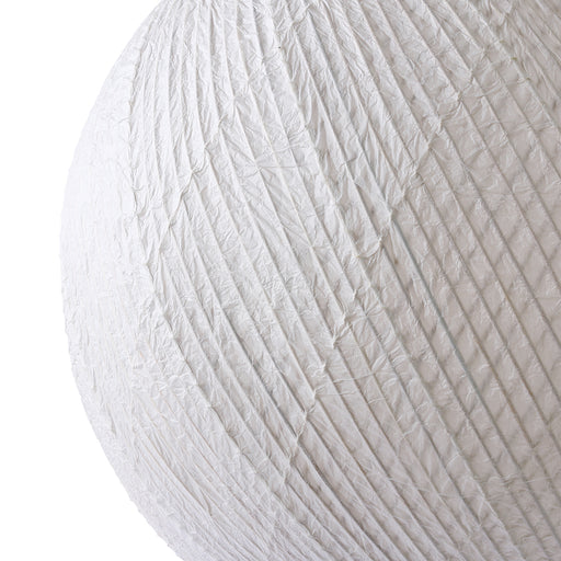 detail of super large white hanging ball light made of bamboo and white rice paper