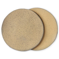 set of 2 speckled, stoneware peach colored dinner plates