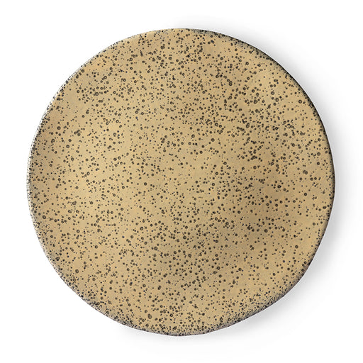 peach colored gradient speckled stoneware dinner plate with bread