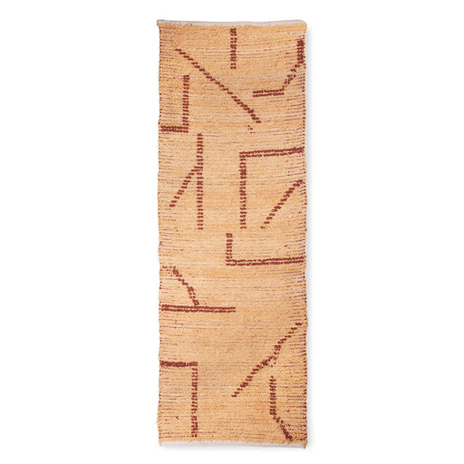 runner with graphic lines made from recycled cotton in peach and mocha