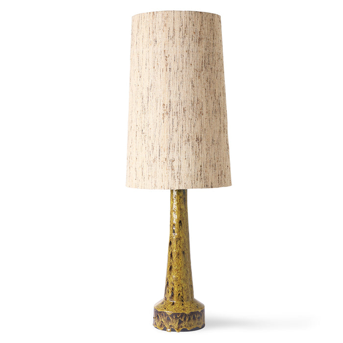 retro style mustard yellow table lamp with silk fiber tall shade in neutral color