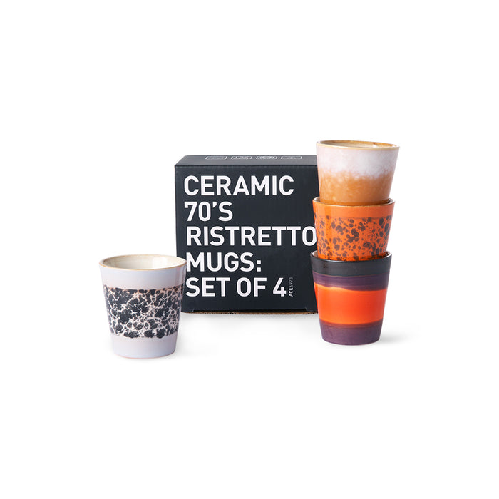 4 different colors ristretto cups made from stoneware