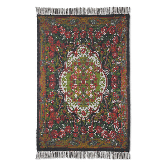 printed rug with rose pattern