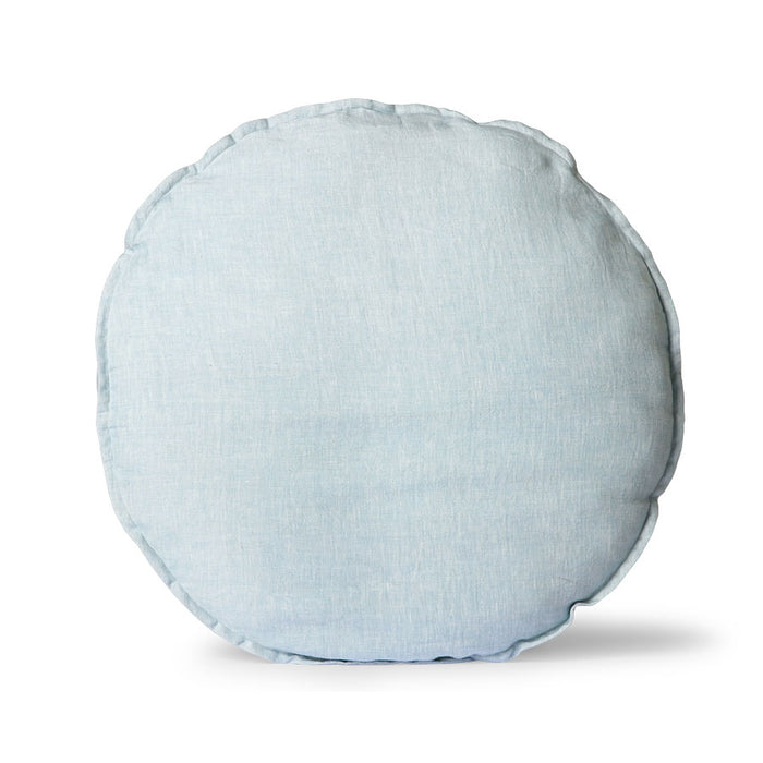 pastel colored light blue linen round seating cushion