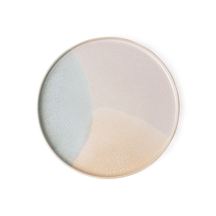 round side plate with subtle blue pink and peach pastel colors