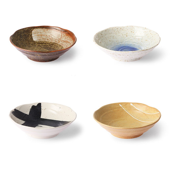 set of 4 shallow Kyoto bowls with different paterns