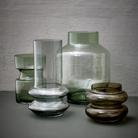 group of 4 decorative vases in smoky colors