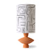 table lamp with terracotta base and black and white shade