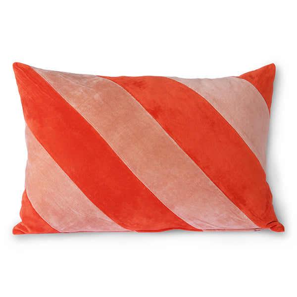 red and pink striped velvet pillow