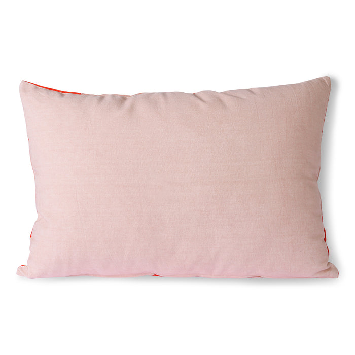 cotton back of pink and red striped velvet lumbar pillow