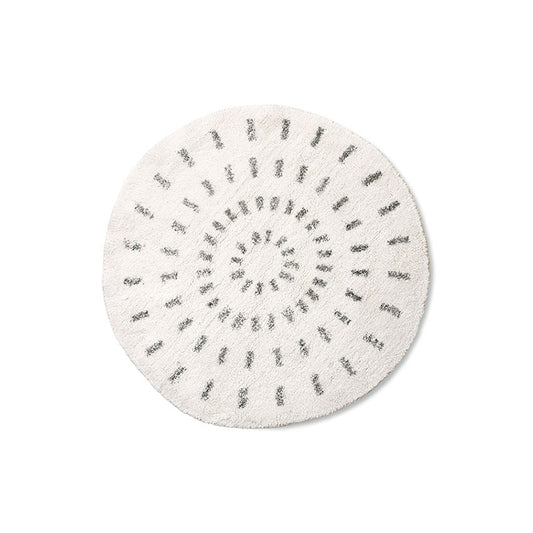 round rug with hand screened pattern