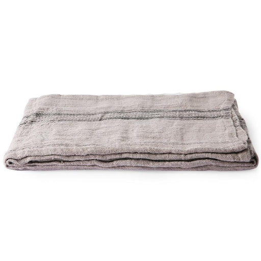 natural linen striped table cloth in grey and black
