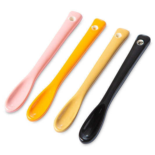 pink orange yellow black stoneware teaspoon set