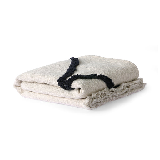 natural throw blanket with black tufted lines