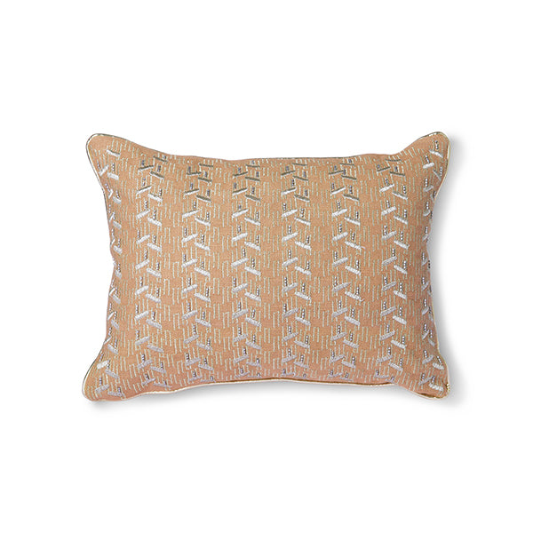 lumbar pillow with silver patches and glass beads