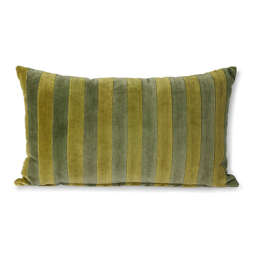 velvet and cotton striped lumbar pillow in two tones of green