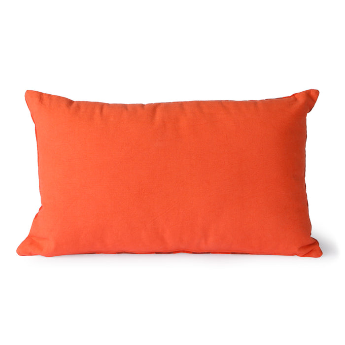 two toned red velvet lumbar pillow back side