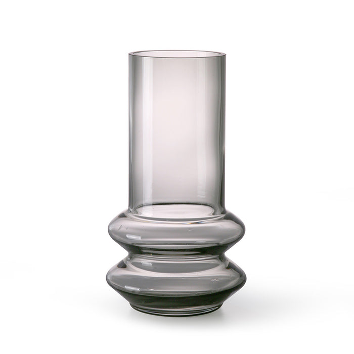 mid century modern style glass flower vase in smoky grey finish