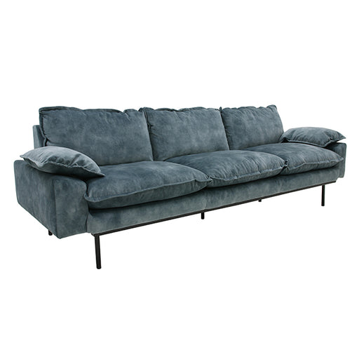 modern, retro look sofa in petrol blue vintage velvet