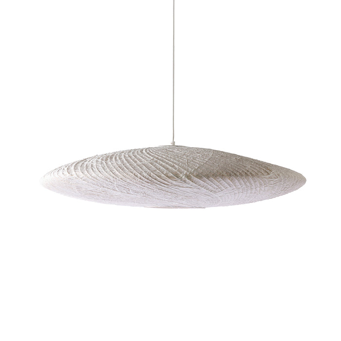 UFO shaped, white, handmade ceiling pendant light with texture