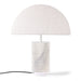 white ribbed marble table lamp with white half circle shade